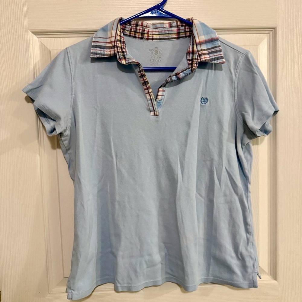 Izod Y2K Women’s Cotton T-shirt Size Large Casual Plaid Collared Everyday Tee